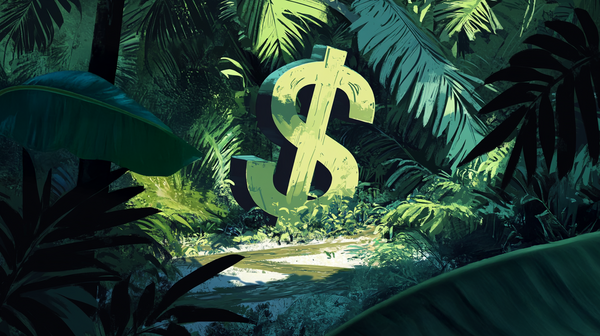 Dollar sign in a Southeast Asian rainforest